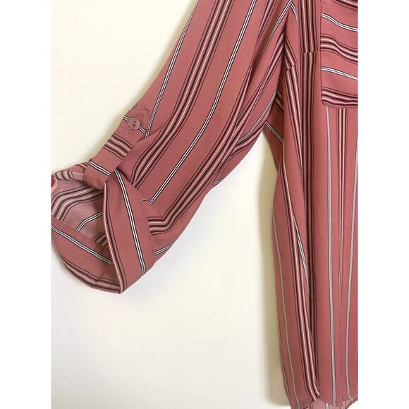 Womens Fall XL Button Front Striped Blouse Pink and Black Casual Workwear Flowy - Picture 3 of 9